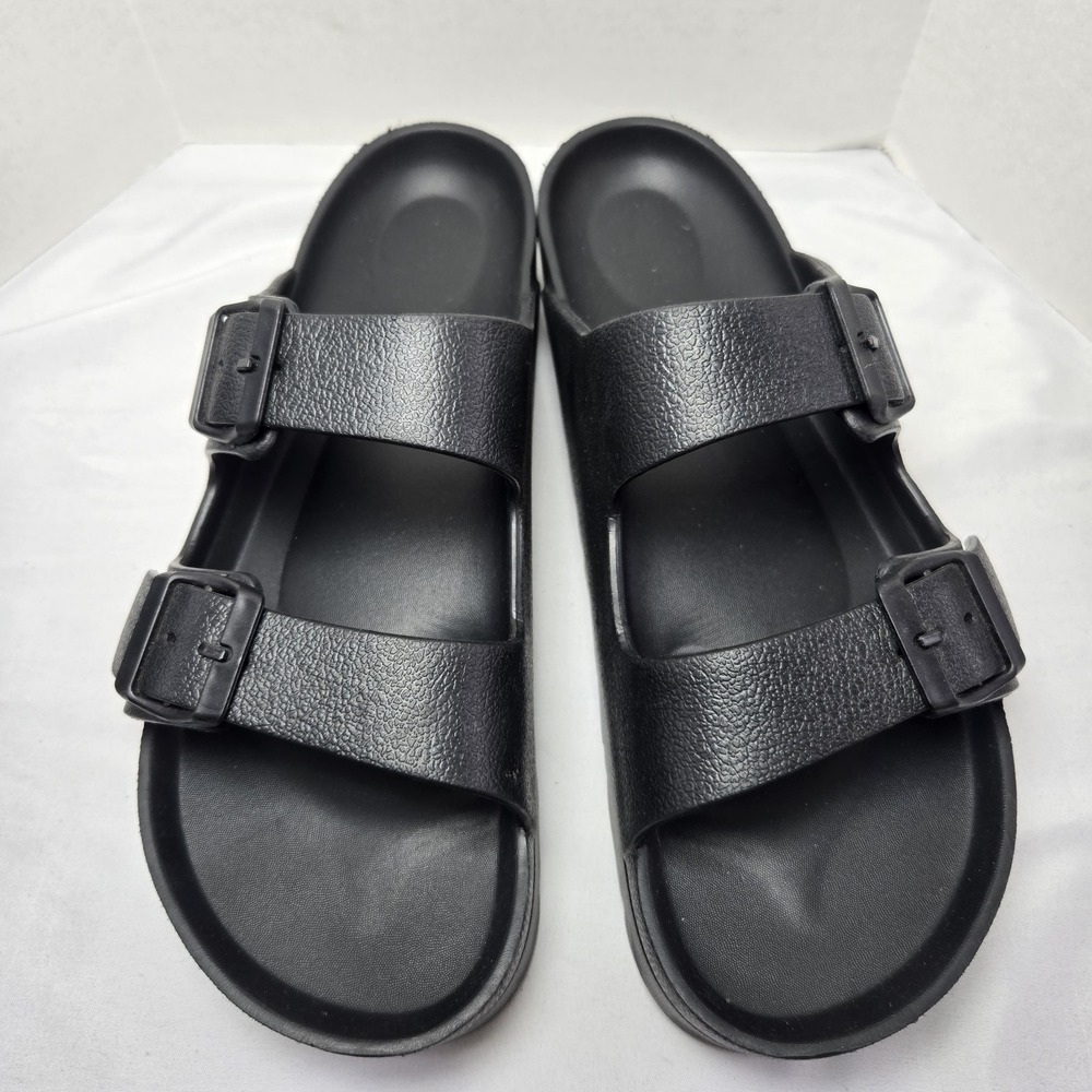 Lane Bryant Double Strap EVA Slides Sandals Womens 10 Black Beach Comfort School